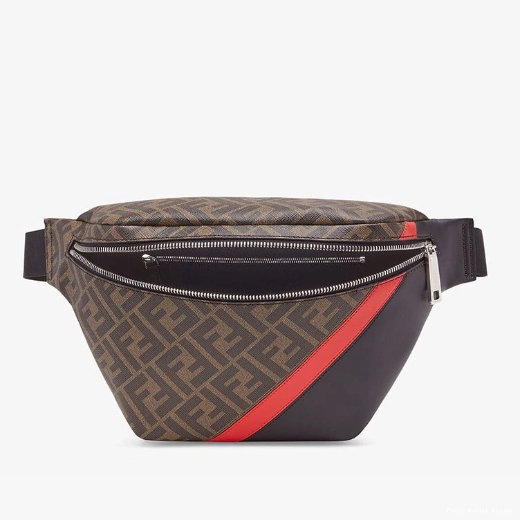 Cheap FF Fabric Fendi Motif Red Belt Brown Bag In 0808